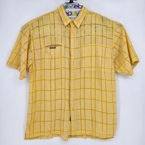 Vintage Mecca Shirt Mens‎ XL Yellow See Through Y2K Button Up Hip Hop